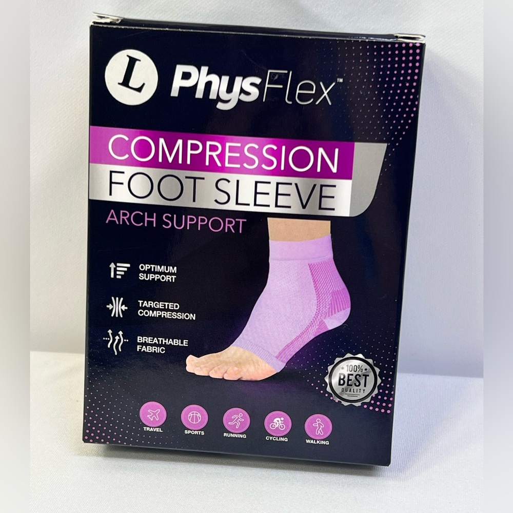 NWT-PhysFlex Unisex Size L Pink Compression Foot Sleeve Arch Support